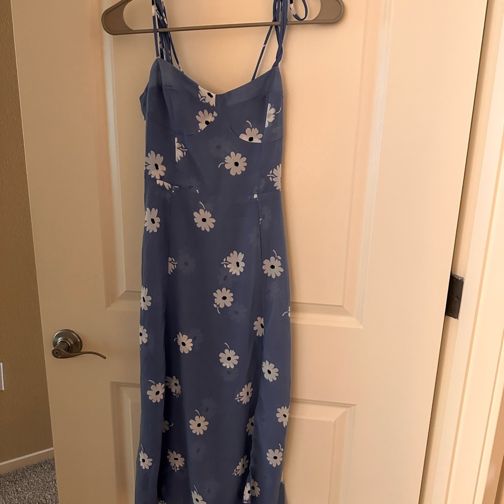 Commense Blue Floral Maxi Dress with side slit